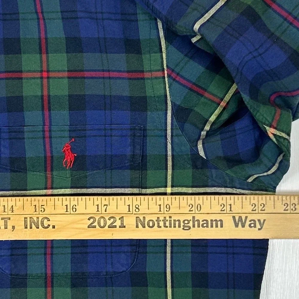 Polo Ralph Lauren Mens Plaid Button Down Shirt Navy Green Red Cotton Size M